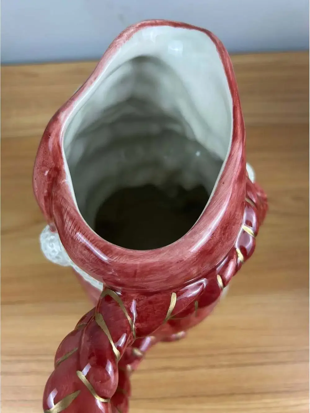 Fitz & Floyd Old World Santa Claus 2 QT Pottery Pitcher 1988 Holly Bag